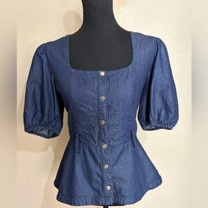 Nine West Navy Button-Up Blouse